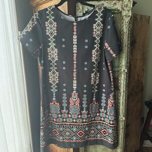 Bohemian Black Dress with Multicolor Patterns